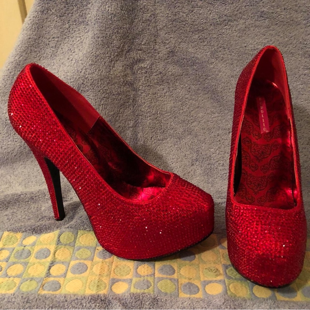 Ruby Red Platform Rhinestone Heels - Picture 2 of 4